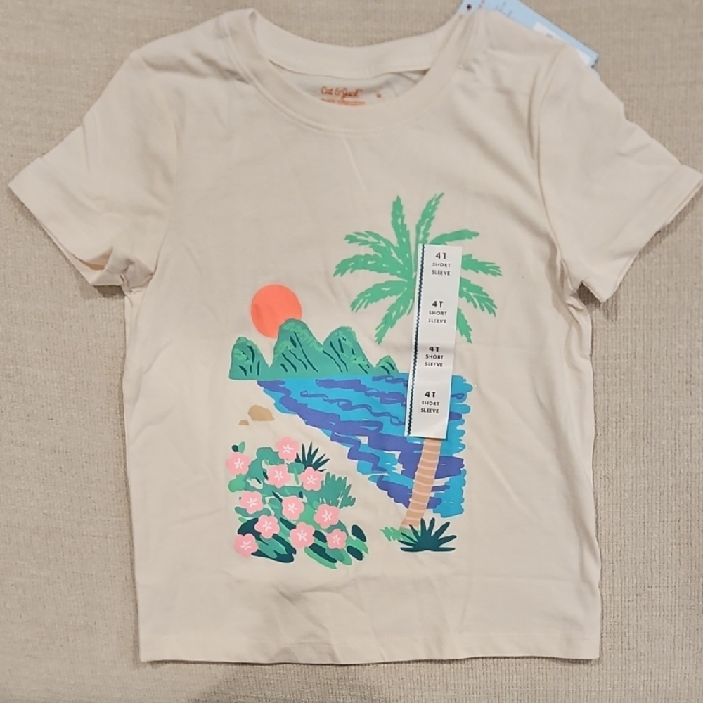 Kids Beach Scene T-Shirt - Cream